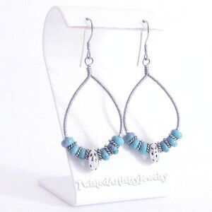 Turquoise Wire Wrapped Teardrop Hoop Earrings